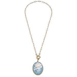 Emilie Wedgwood Blue Floral Resin Pendant Necklace